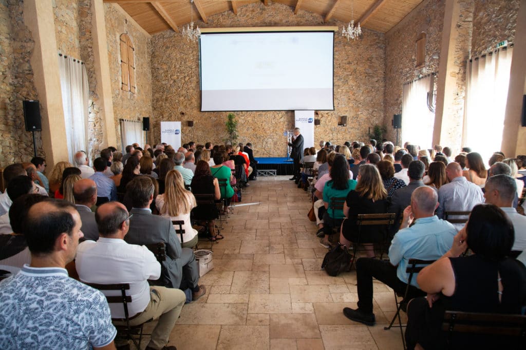 The main reception room during a company meeting